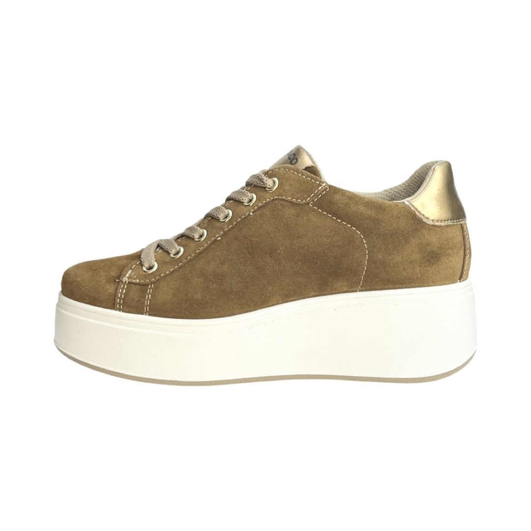 Igi&Co Sneakers cognac platform in camoscio