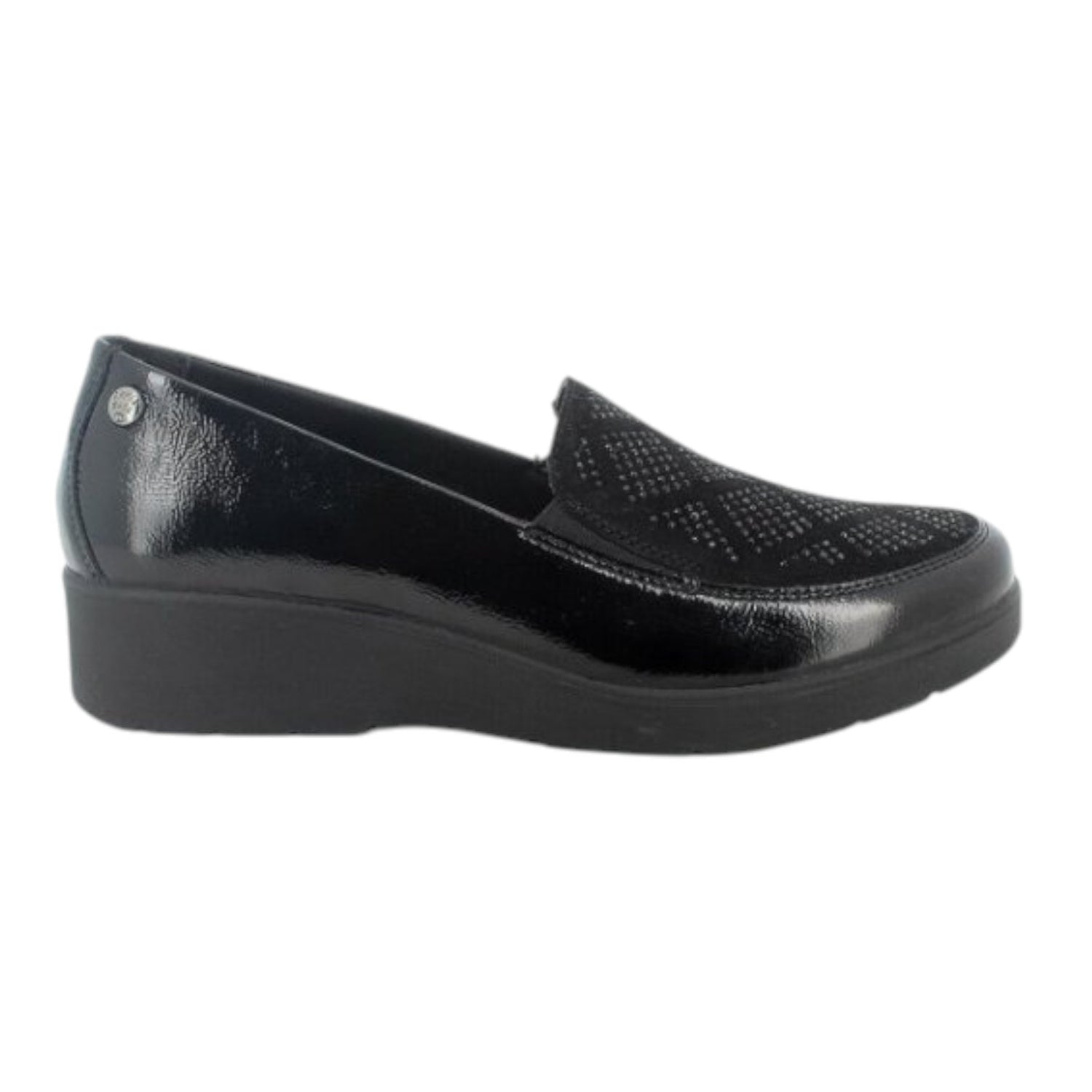 Enval Soft Mocassino in Vernice Nero con Elastico e Strass  Zeppa 4