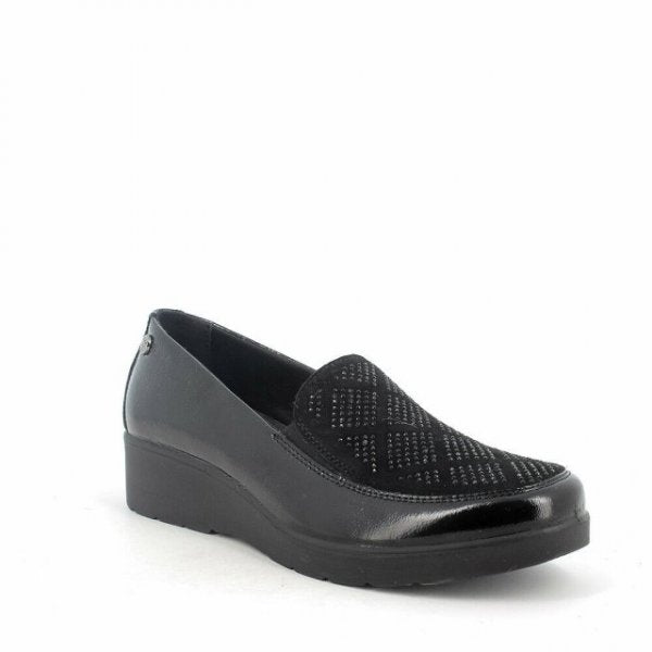 Enval Soft Mocassino in Vernice Nero con Elastico e Strass  Zeppa 4