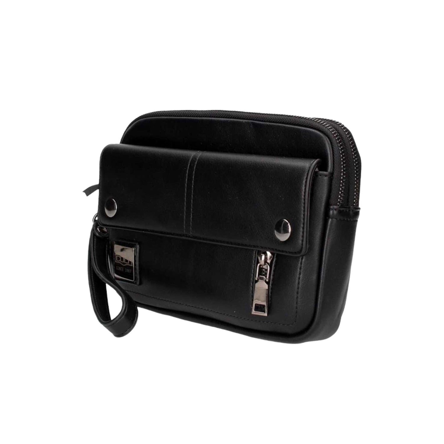 Cult Pochette nera in similpelle con tasca frontale