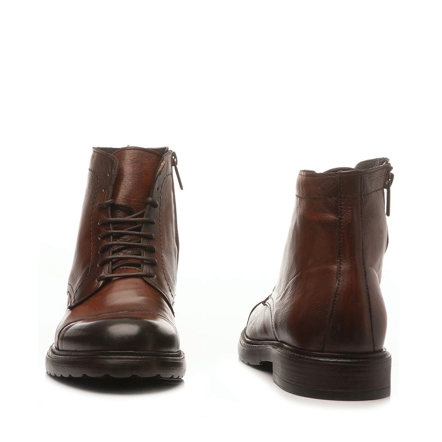 Exton Polacchino Uomo in Pelle Marrone Stringato con Fondo in Gomma