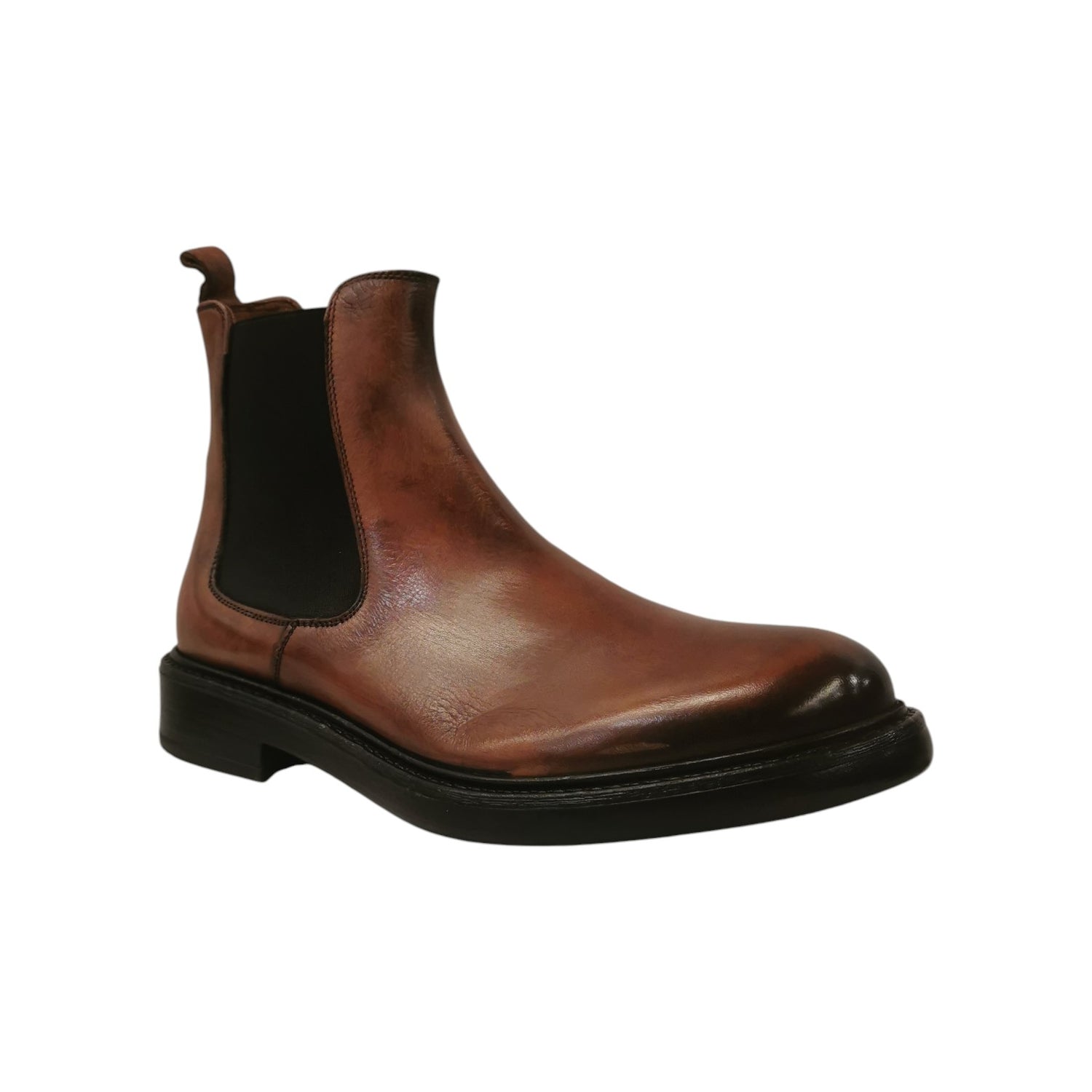 Exton Beatles Uomo in Pelle Brandy con Elastici Laterali