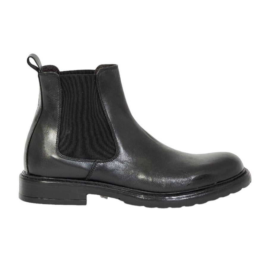Exton Beatles Uomo in Pelle Nera con Elastici Laterali