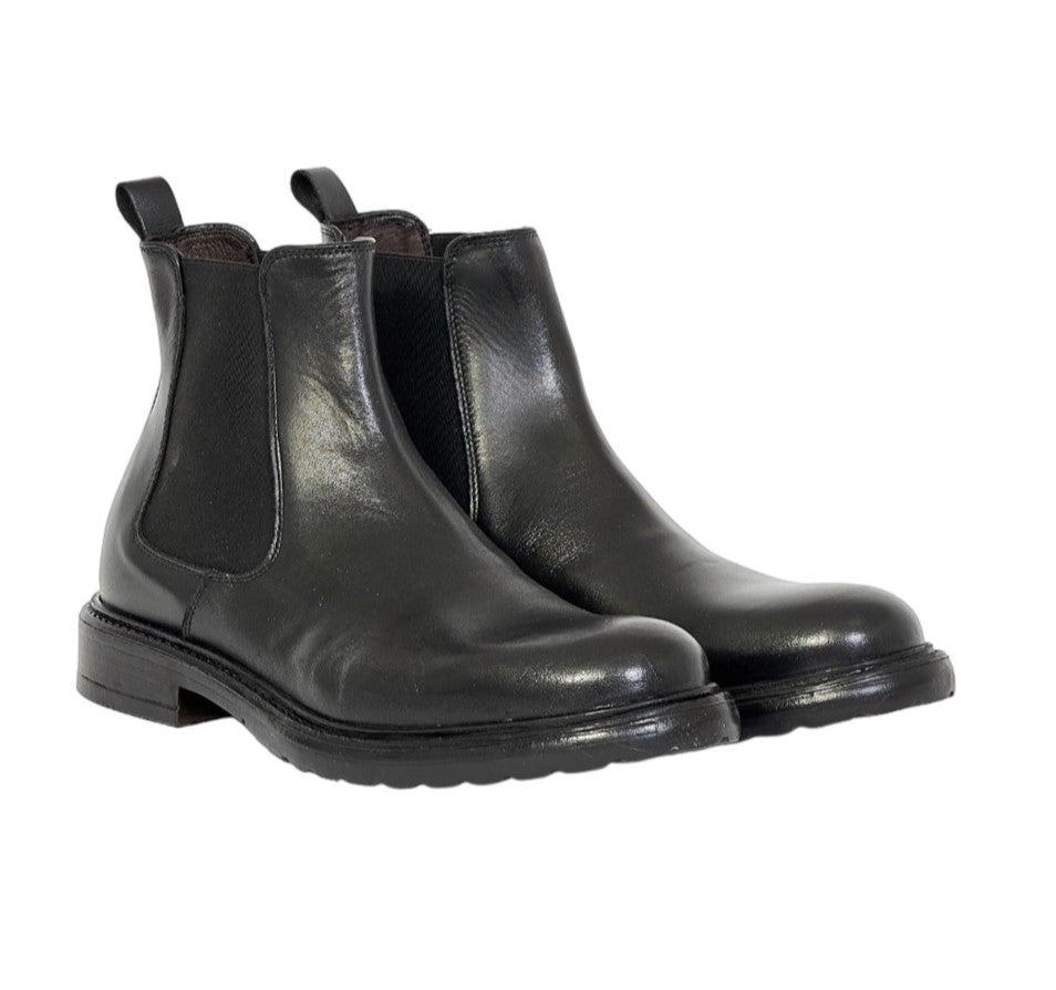 Exton Beatles Uomo in Pelle Nera con Elastici Laterali