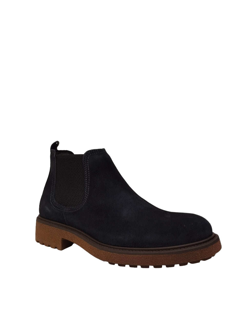 Exton Beatles Uomo in Camoscio Blu con Elastici Laterali e Fondo Marroncino