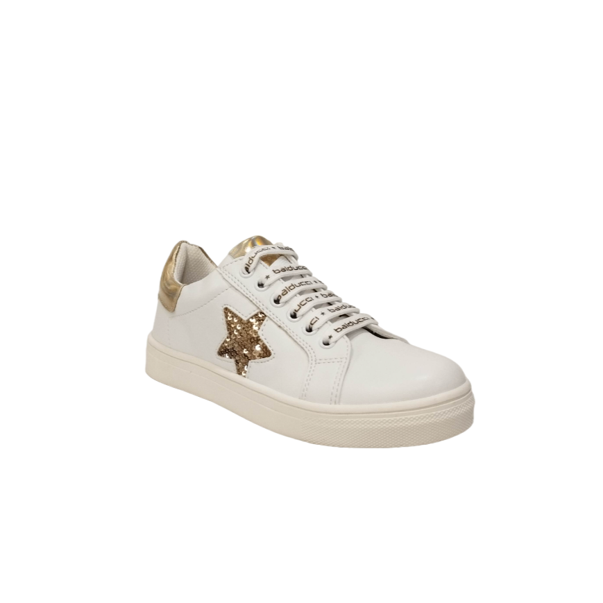 Balducci Sport Sneakers Bambina in Ecopelle Bianca con Dettagli Oro e Lacci e Cerniera