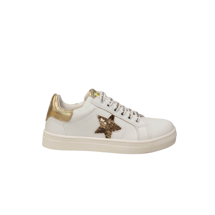 Balducci Sport Sneakers Bambina in Ecopelle Bianca con Dettagli Oro e Lacci e Cerniera