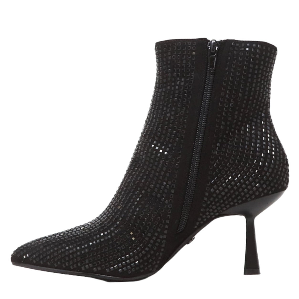 Keys Tronchetto Donna in Tessuto Nero Ricoperto da Strass con Tacco a Rocchetto 80mm