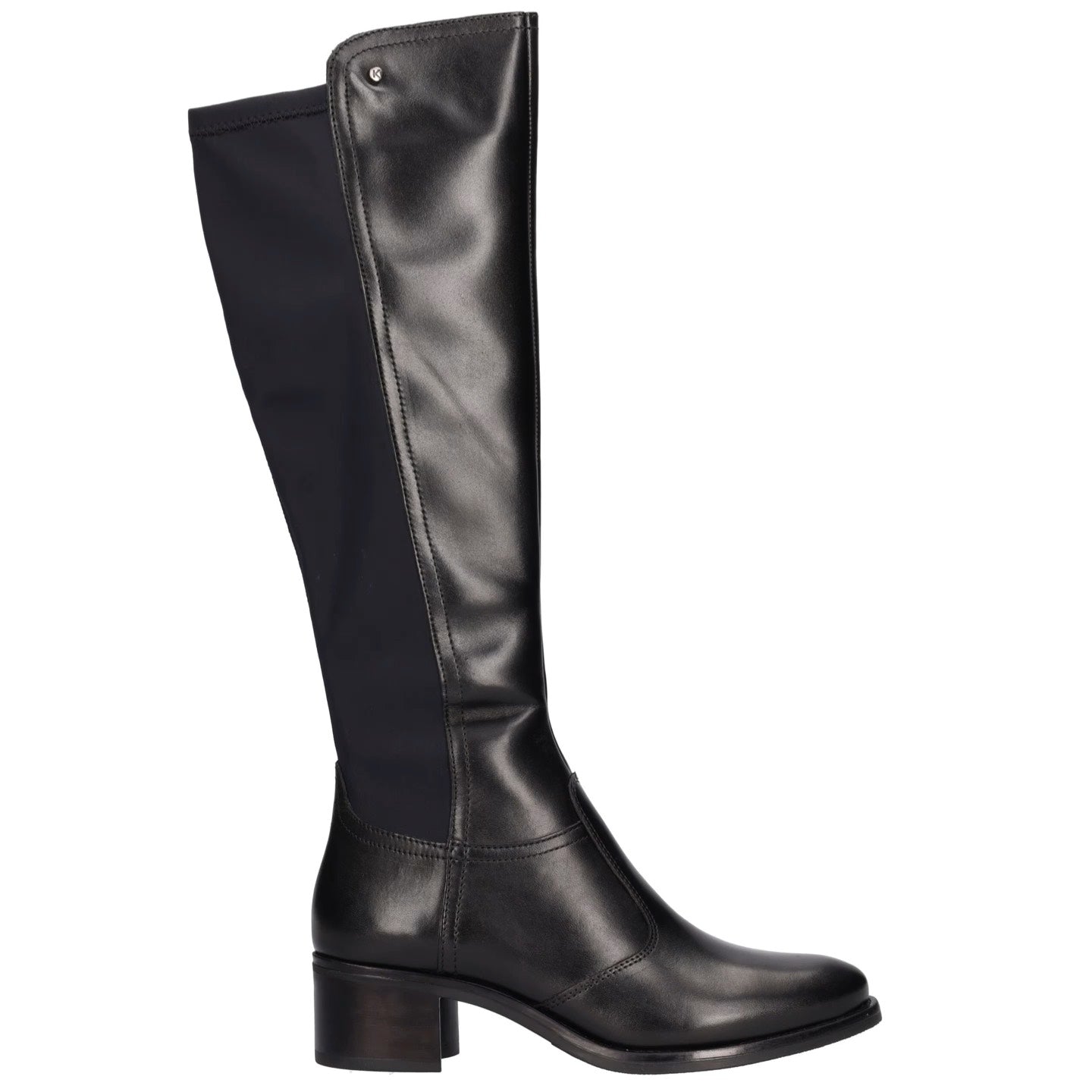 Keys Stivale Alto Donna in Pelle e Tessuto Nero con Tacco Basso 50mm