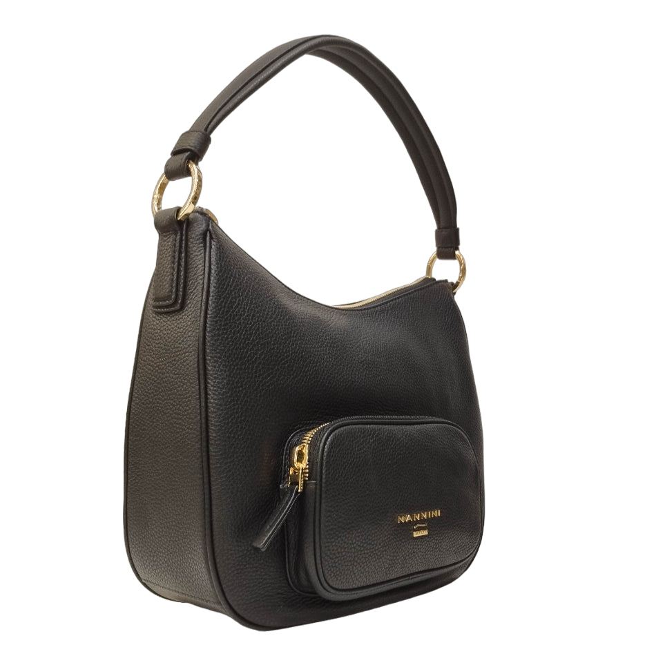 Nannini Firenze Borsa a Spalla Jessica Donna in Pelle Nera con Tasca Frontale