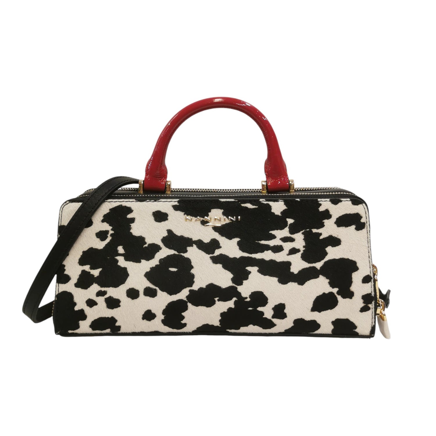Nannini Firenze Borsa a Mano Rettangolare Glamour Donna in Pelle Cuoio Rosso e Animalier con Tracolla