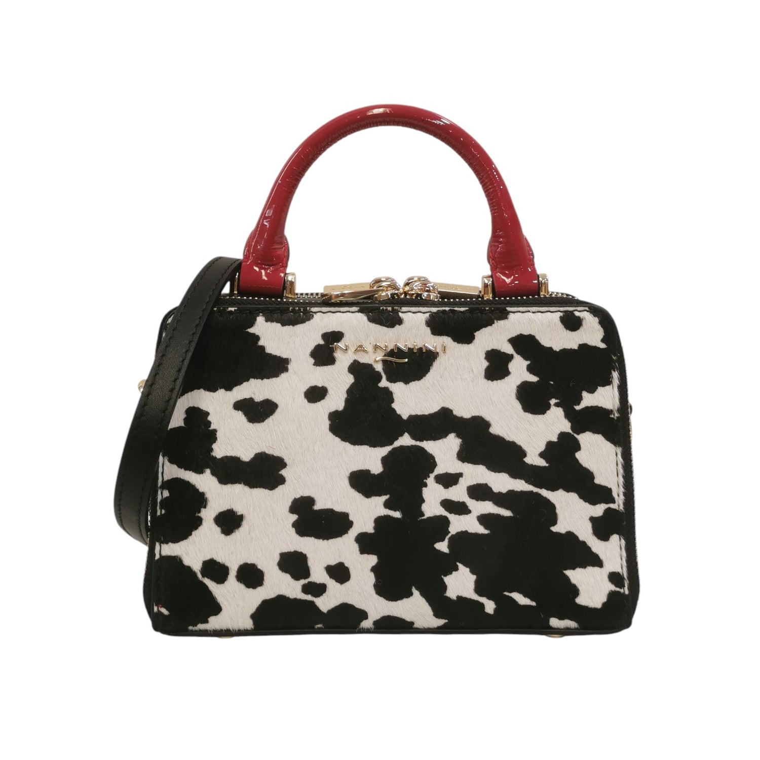 Nannini Firenze Borsa a Mano Piccola Glamour Donna in Pelle Latte Rosso con Stampa Leopardata