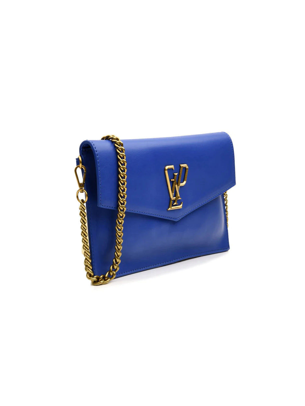 Gaelle Pochette blu con tracolla dorata