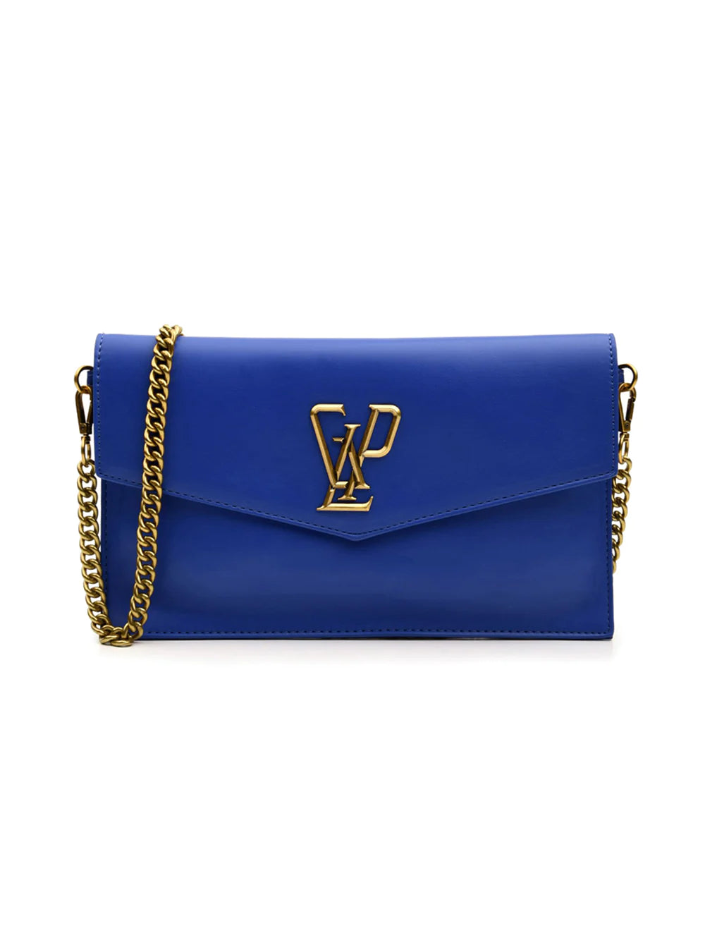 Gaelle Pochette blu con tracolla dorata