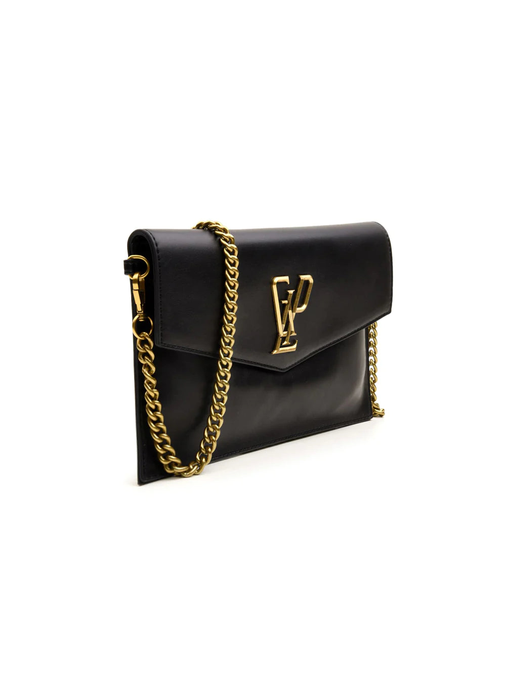 Gaelle Pochette Donna in Ecopelle Nera con Tracolla Dorata