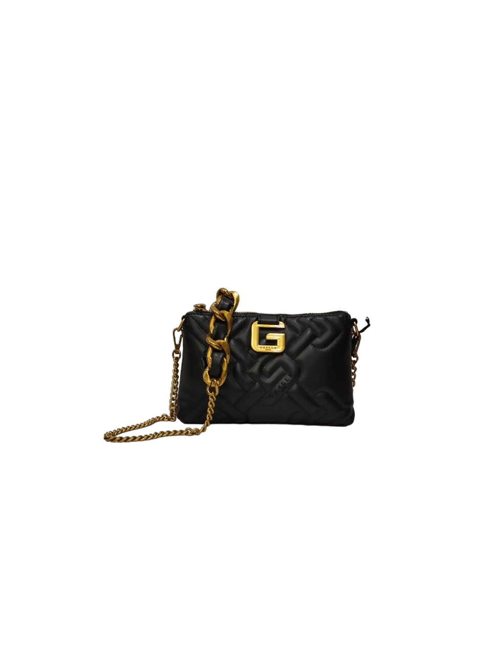 Gaelle Mini Pochette Donna in Ecopelle Nera con Logo e Tracolla Effetto Trapuntato