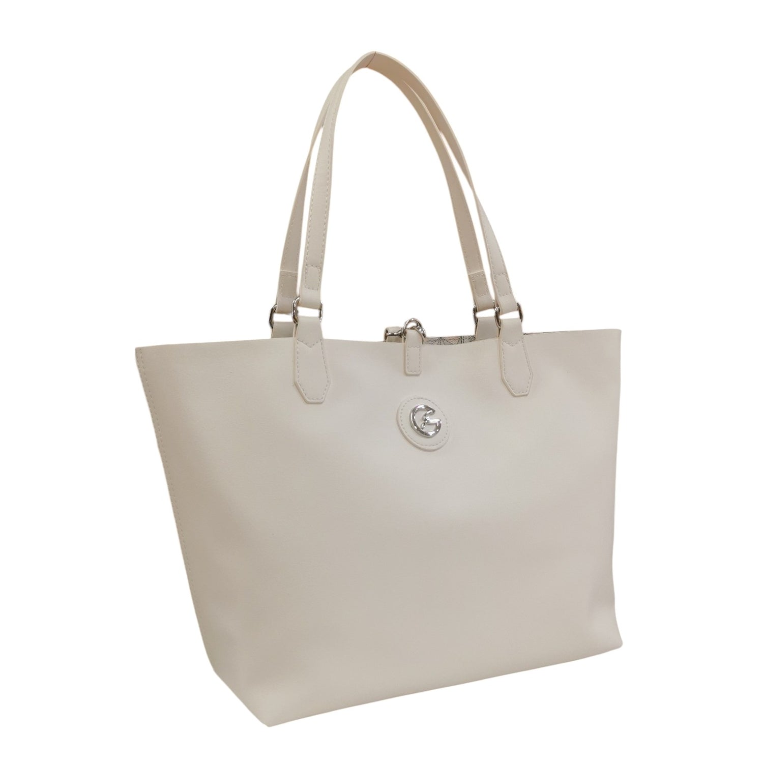 Gattinoni Roma Shopping Bag L Donna Reversibile Linea Teodosia Bianco con Pochette Interna e con Tracolla