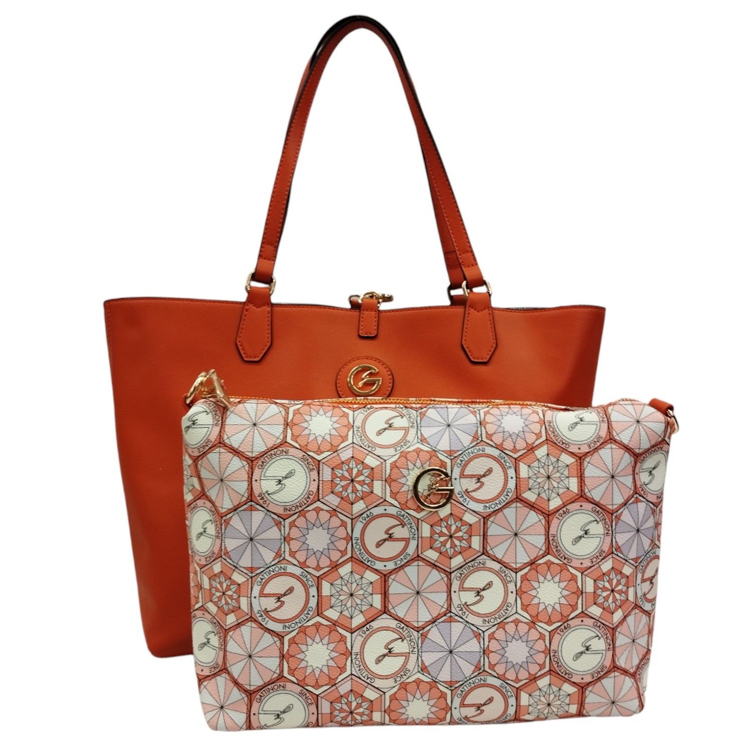 Gattinoni Shopping Bag L Donna Reversibile Linea Teodosia Corallo con Pochette Interna e con Tracolla