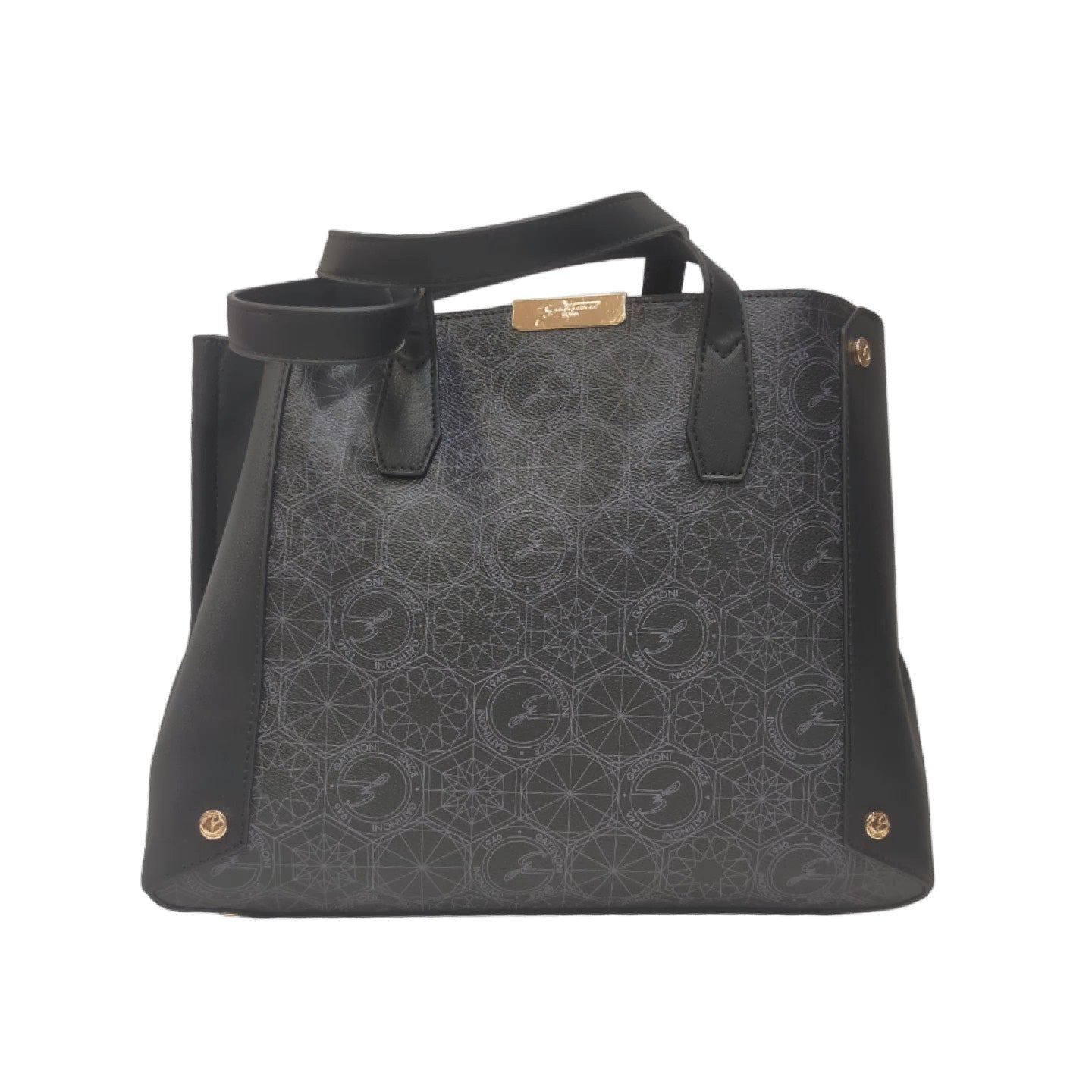 Gattinoni Roma Borsa a Spalla Donna con 3 Scomparti con Doppio Manico in Stampa Teodosia Nera e Chiusura con Cerniera