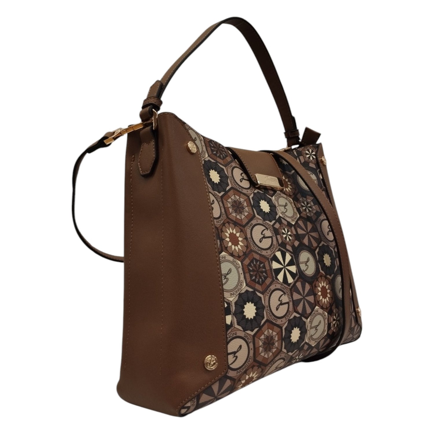 Gattinoni Roma Borsa a Spalla Donna Hobo con Tracolla in Stampa Teodosia Marrone e Chiusura con Cerniera