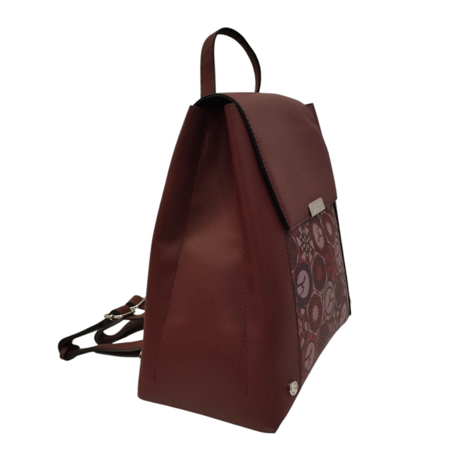 Gattinoni Roma Zaino Donna con 3 Scomparti in Stampa Teodosia Bordeaux e Chiusura con Bottone