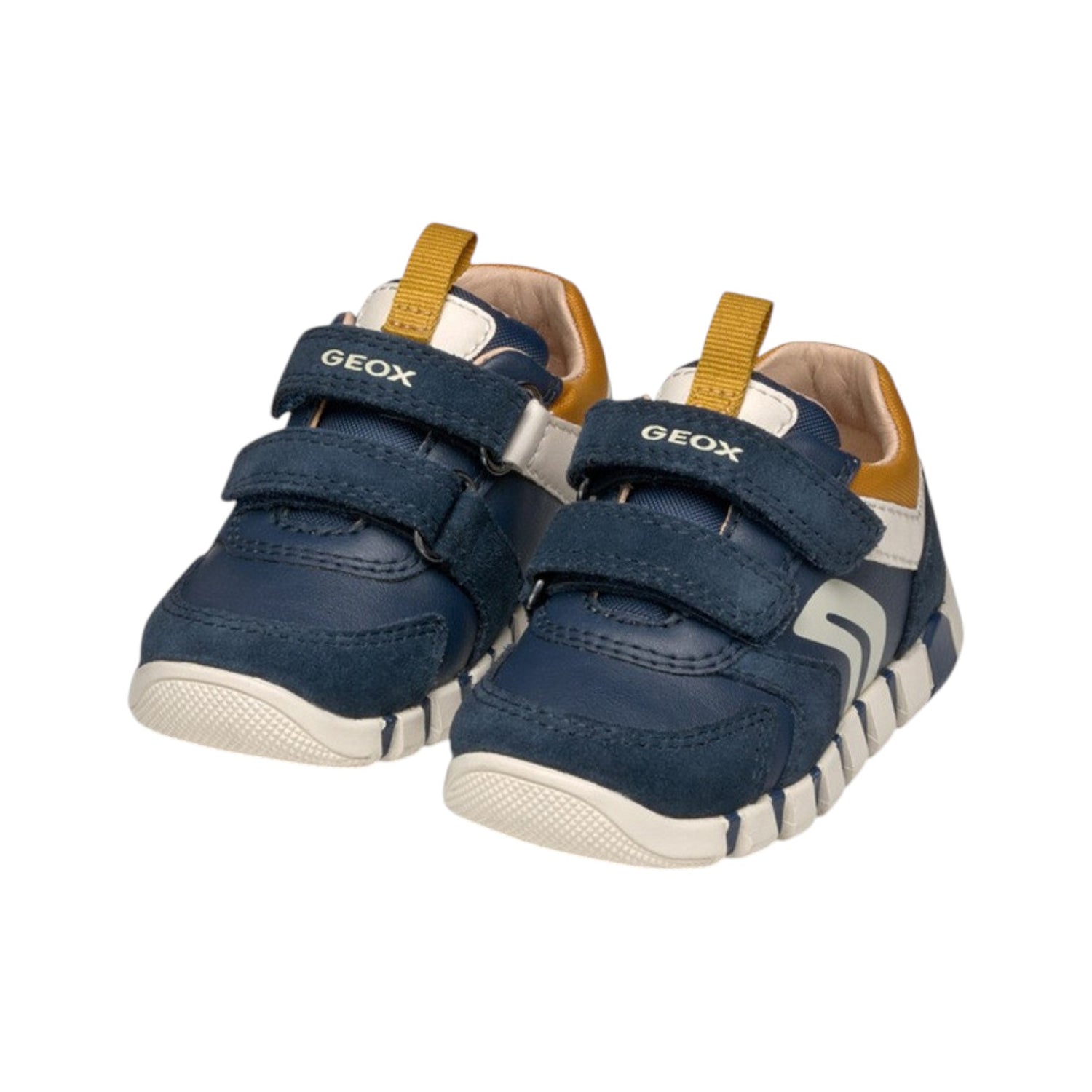 Geox Sneakers Blu Giallo in Camoscio con Strappo da Bambino