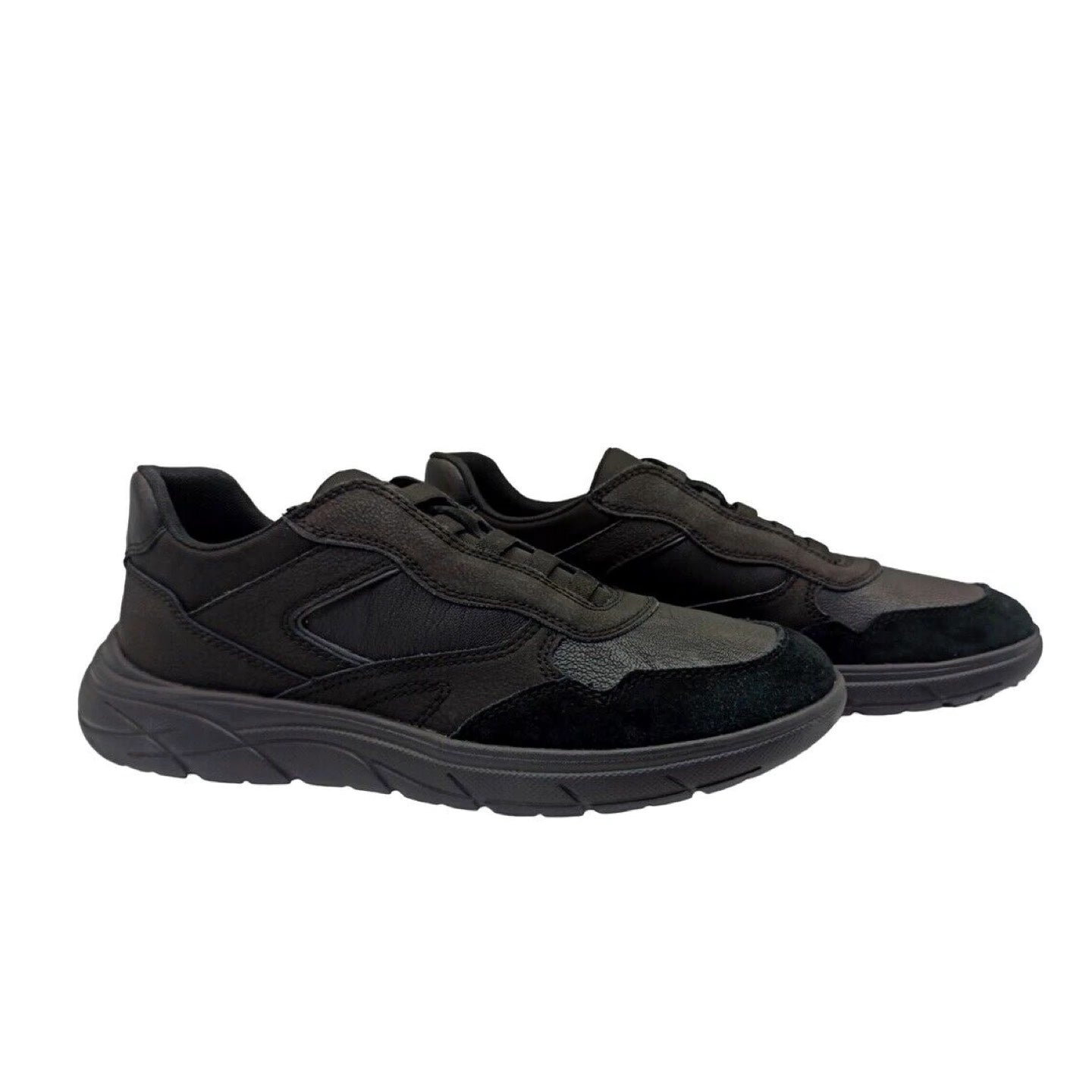 Geox Slip On nero in similpelle con lacci elasticizzati