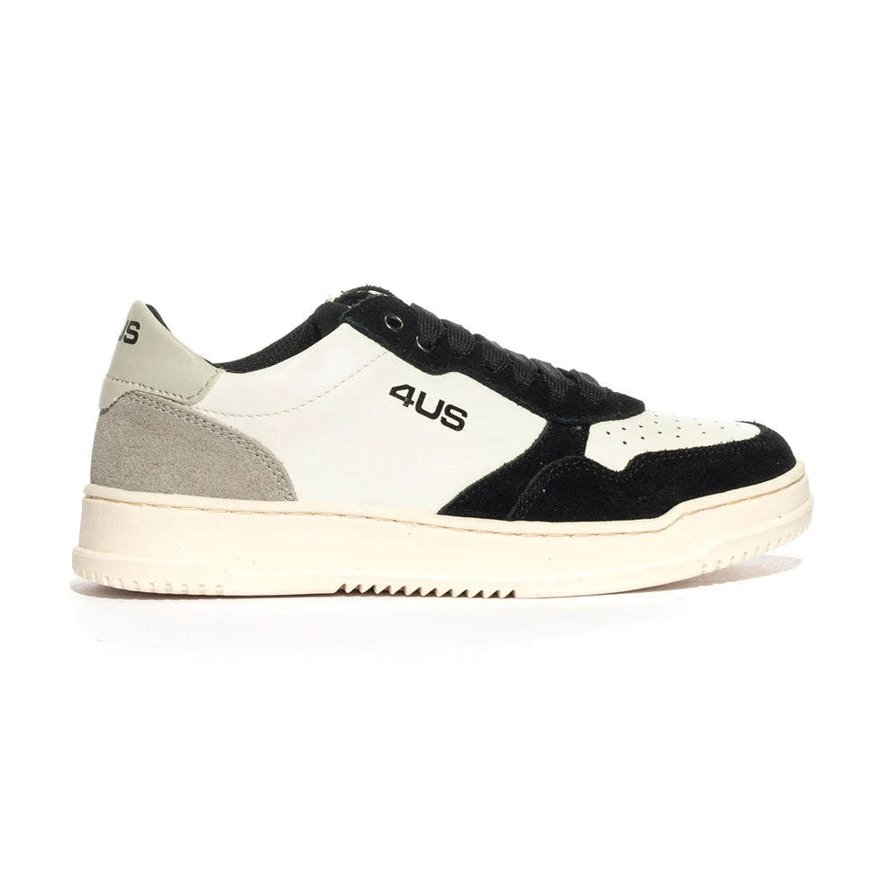 4US Sneakers Nera Bianca da Bambino con Inserti Scamosciati