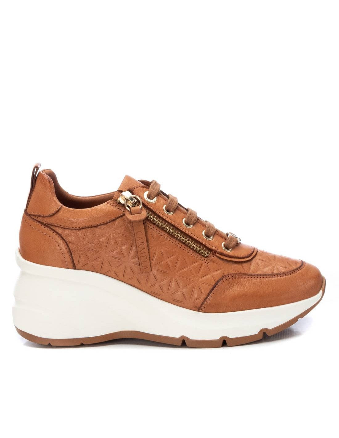 Carmela Sneakers cuoio in pelle con zeppa