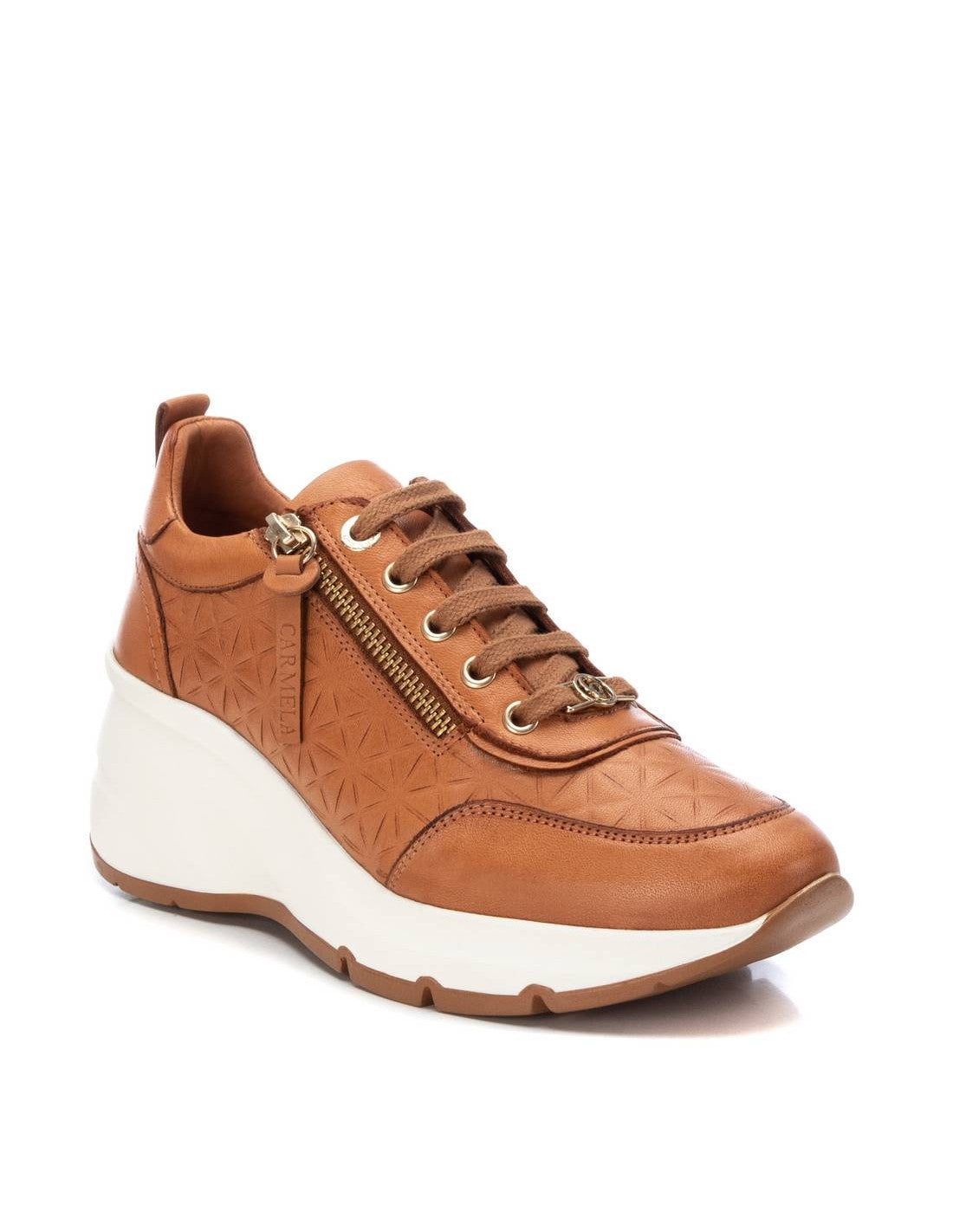 Carmela Sneakers cuoio in pelle con zeppa