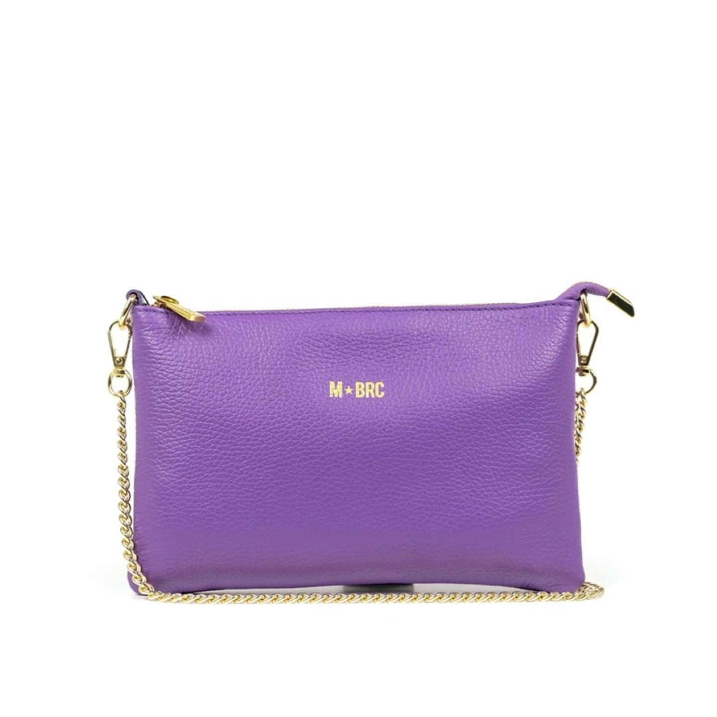 M Brc Pochette viola in pelle con tracolla in catena