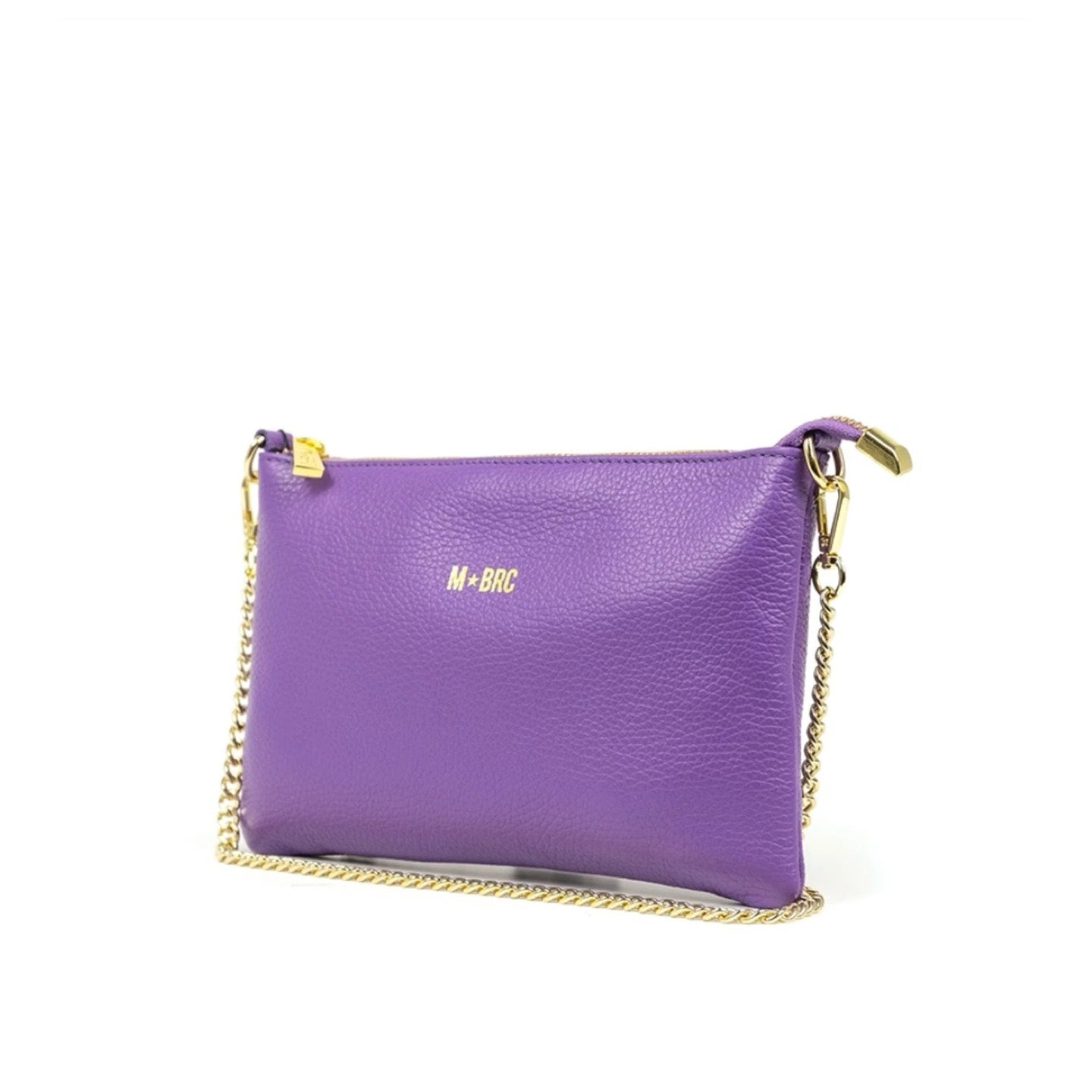 M Brc Pochette viola in pelle con tracolla in catena