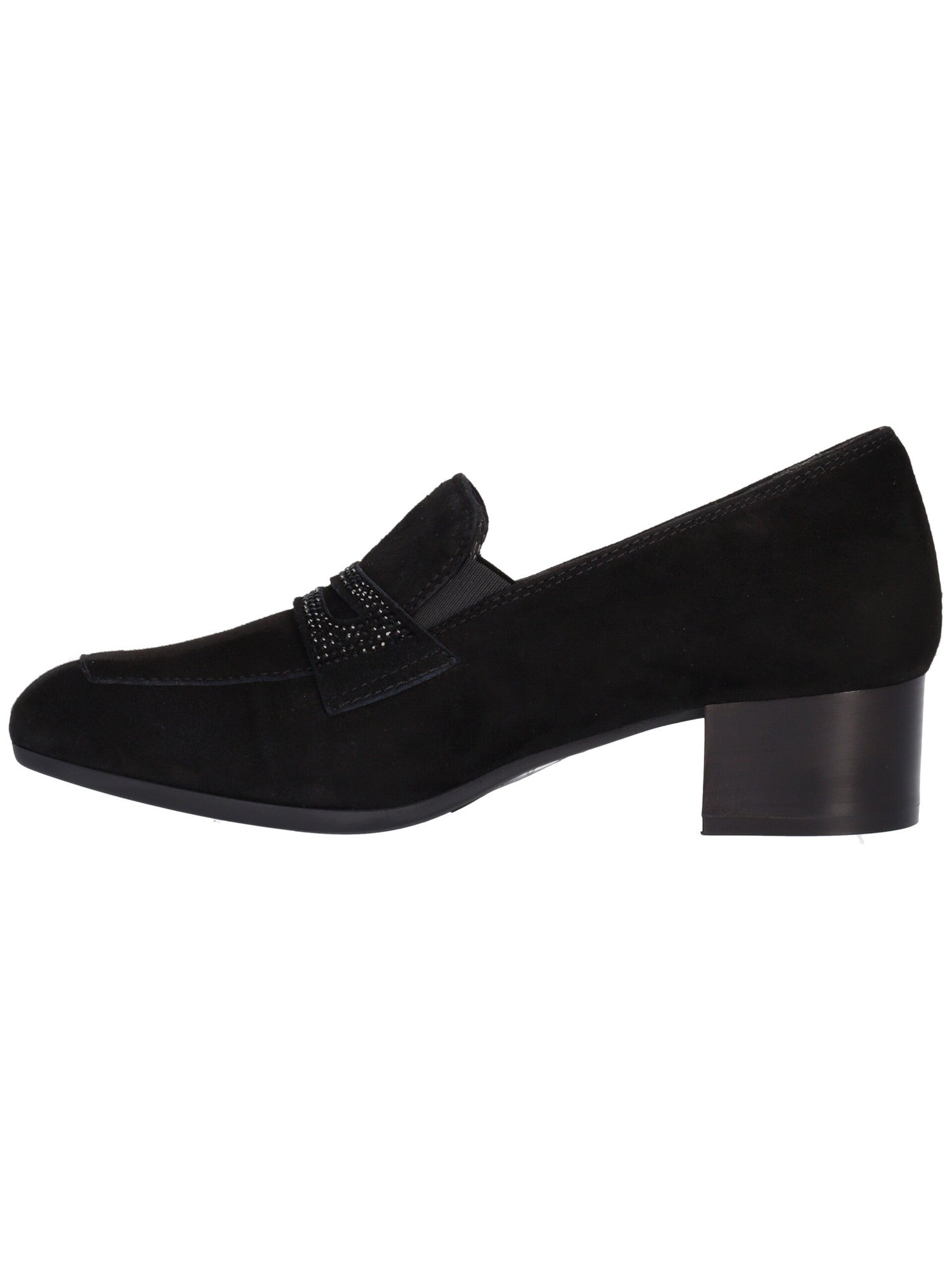 Melluso Mocassino Donna in Camoscio Nero con Strass e Tacco Largo 40mm