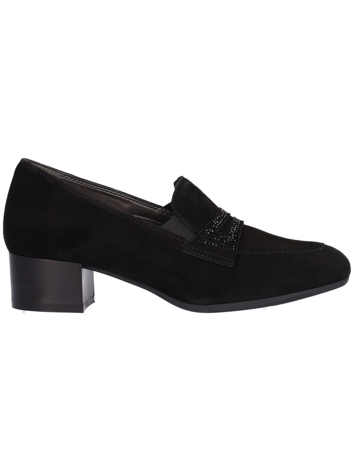 Melluso Mocassino Donna in Camoscio Nero con Strass e Tacco Largo 40mm