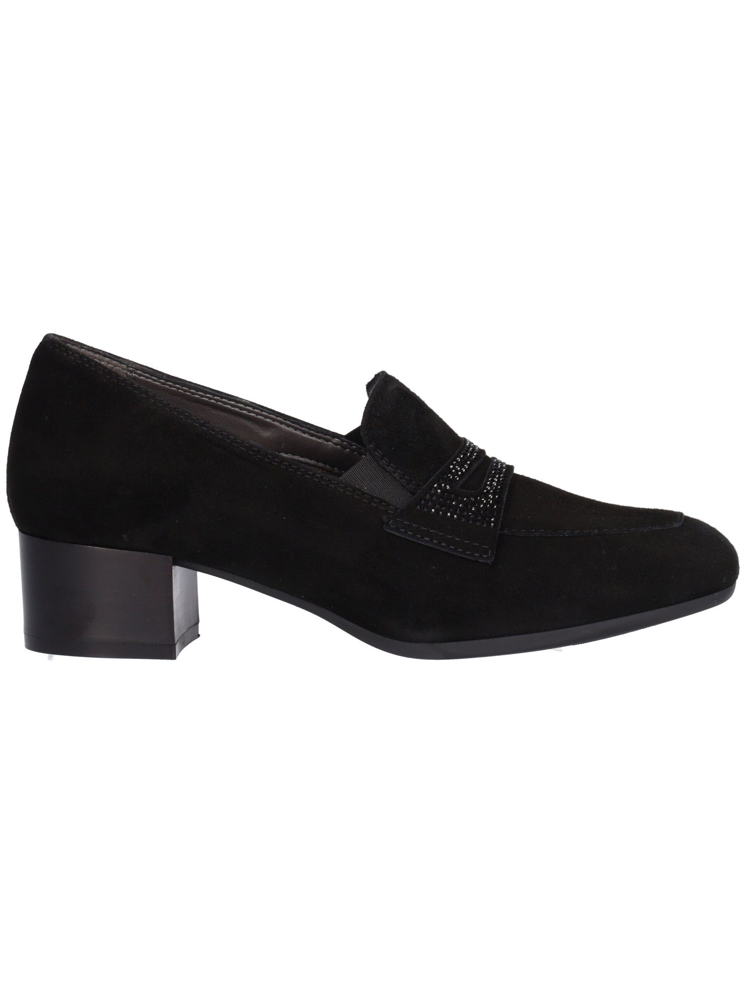 Melluso Mocassino Donna in Camoscio Nero con Strass e Tacco Largo 40mm