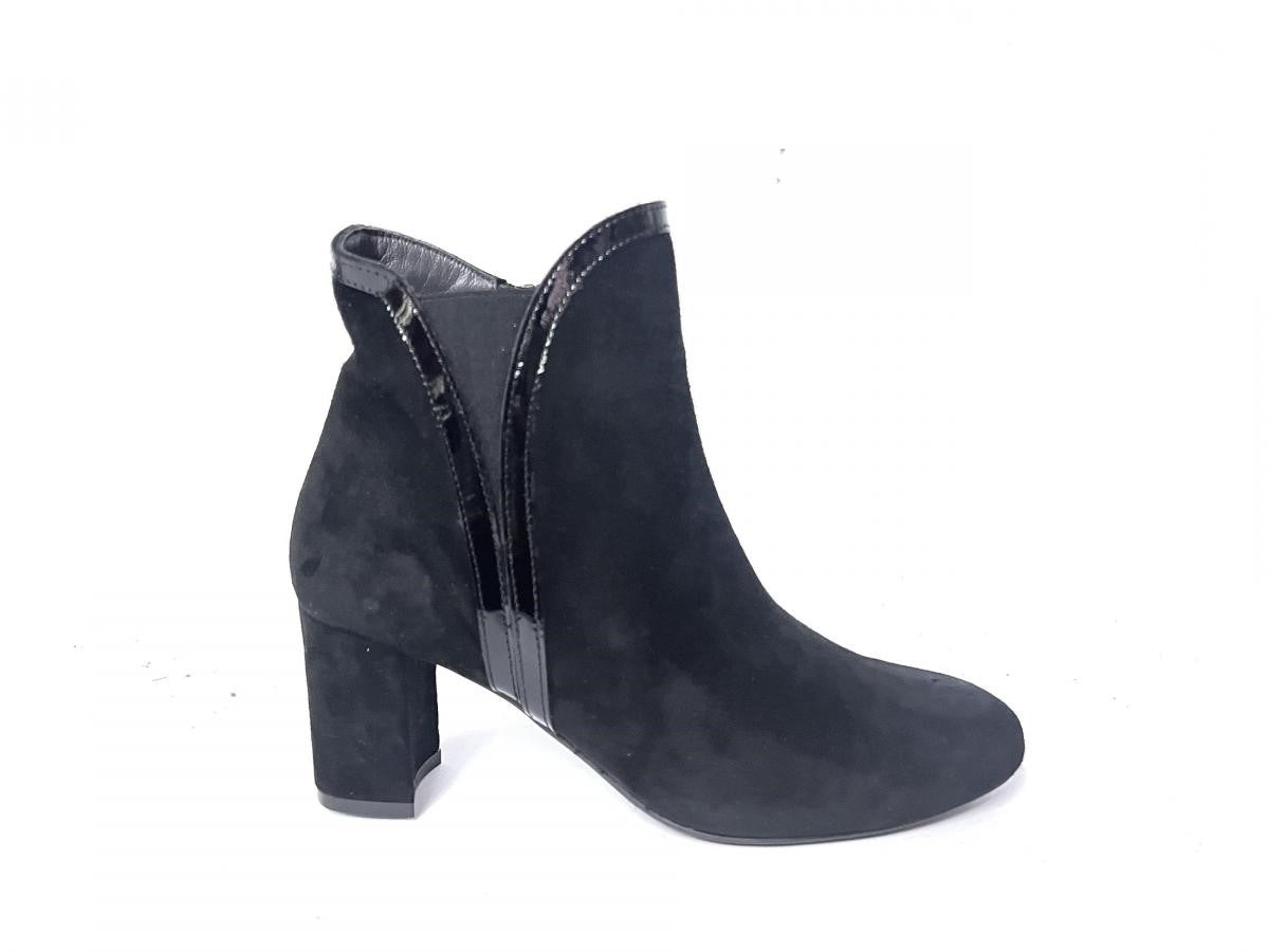 Melluso Tronchetto Donna in Camoscio e Vernice Nera con Tacco Largo 70mm