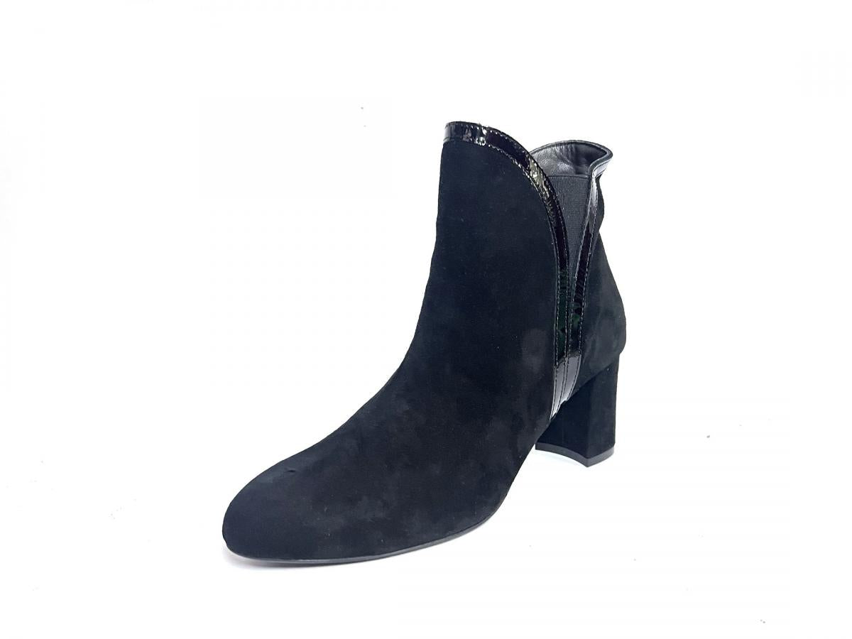 Melluso Tronchetto Donna in Camoscio e Vernice Nera con Tacco Largo 70mm