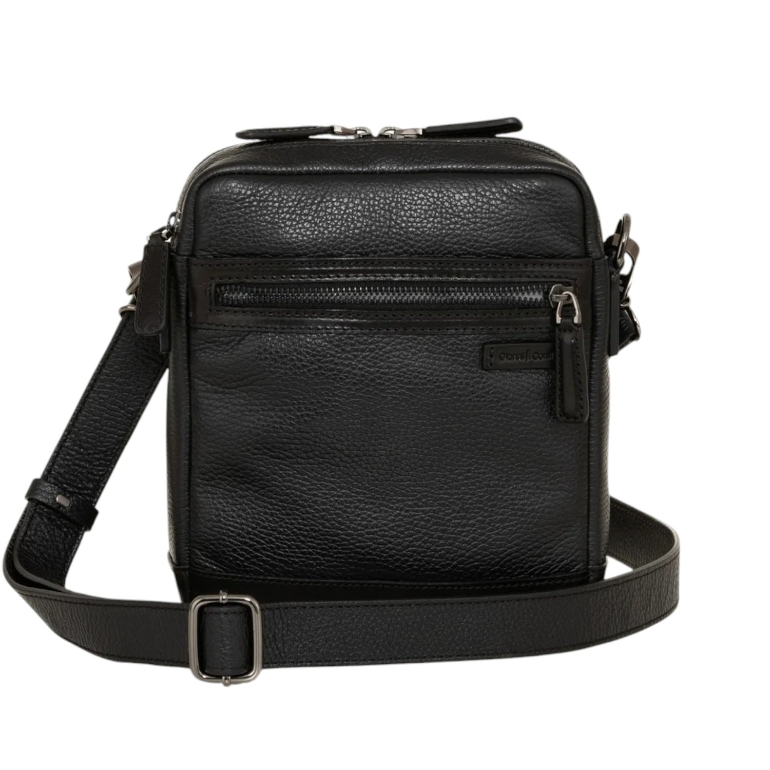 Gianni Conti Borsello Uomo in Pelle Martellata Nero con Tasca Frontale