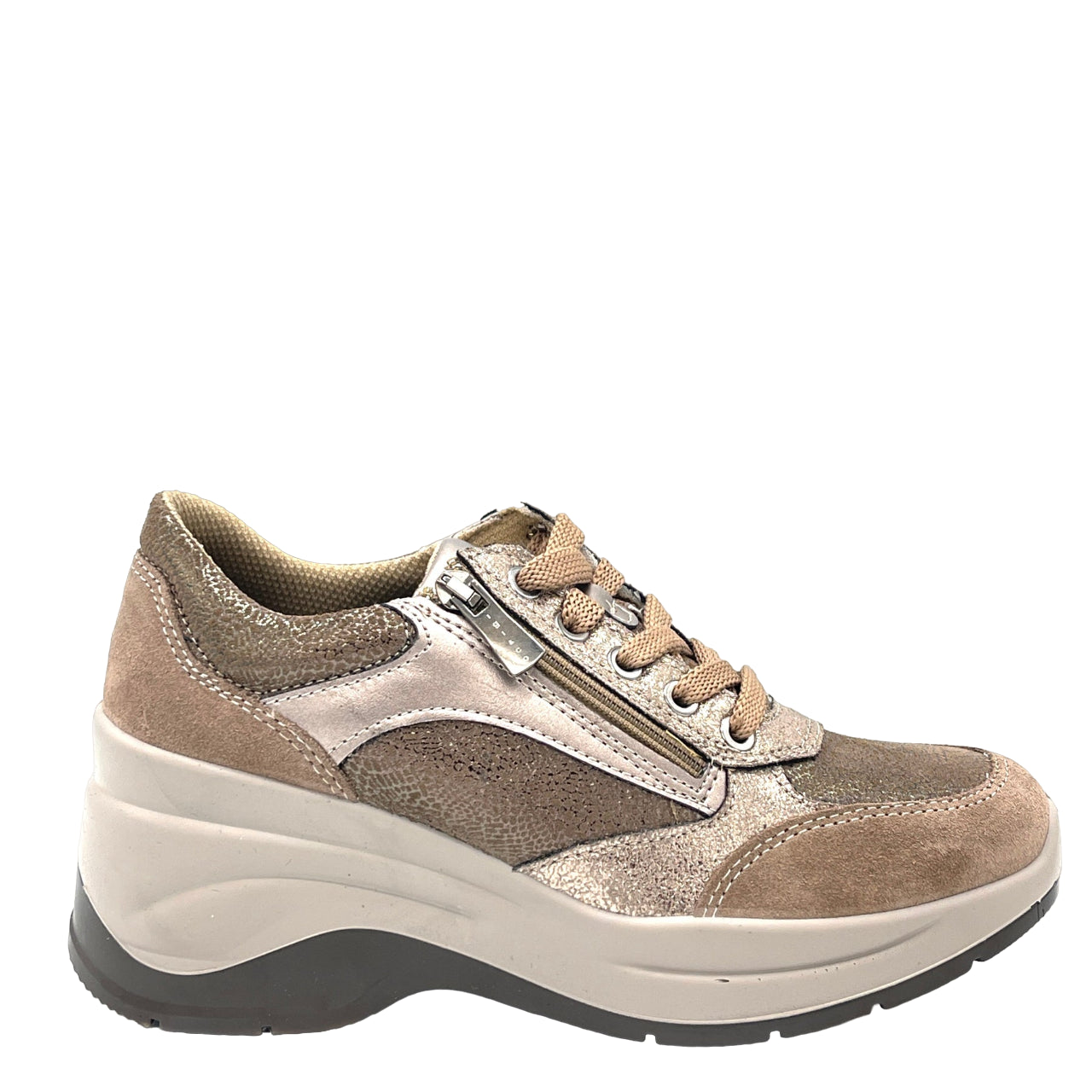 Igi&Co Sneakers Donna in Camoscio Beige con Zeppa e Cerniera