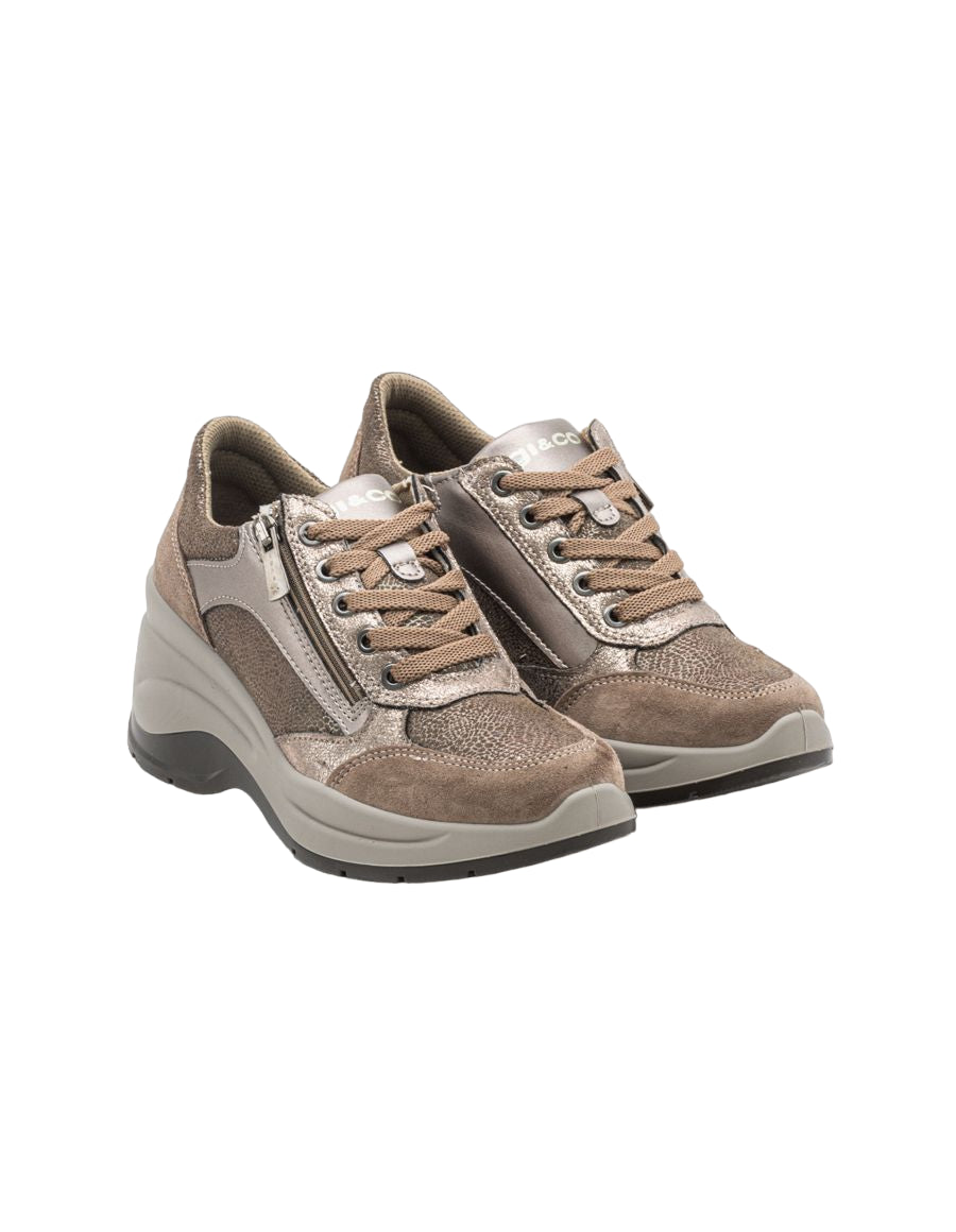 Igi&Co Sneakers Donna in Camoscio Beige con Zeppa e Cerniera