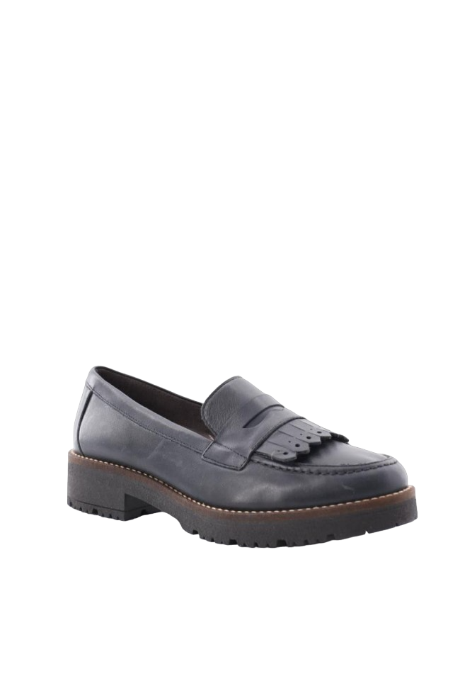 Pitillos Mocassino Donna in Pelle Blu con Frange sulla Tomaia