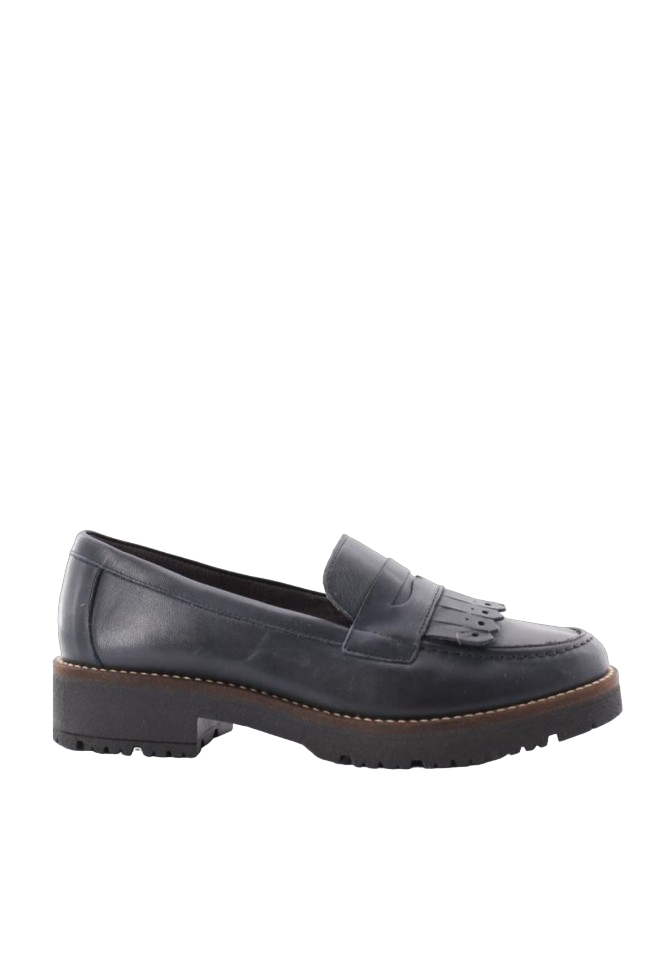 Pitillos Mocassino Donna in Pelle Blu con Frange sulla Tomaia