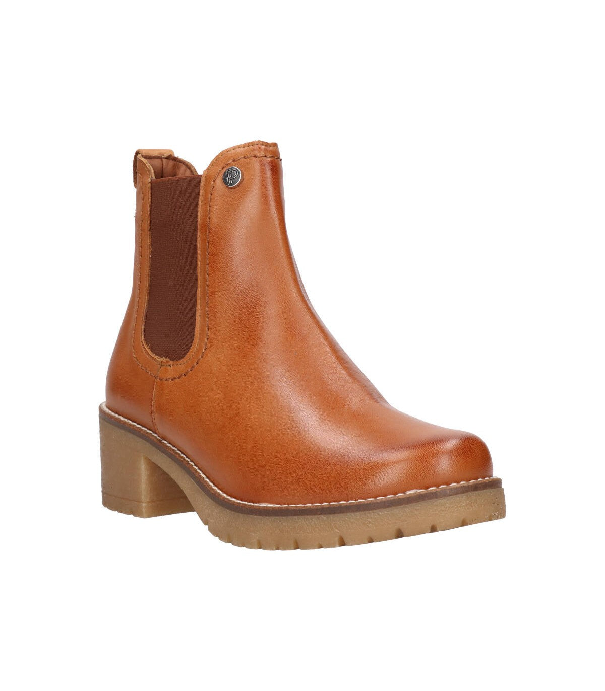 Pitillos Stivaletto Donna in Pelle Cuoio con Elastico Laterale e Tacco Largo di 4cm