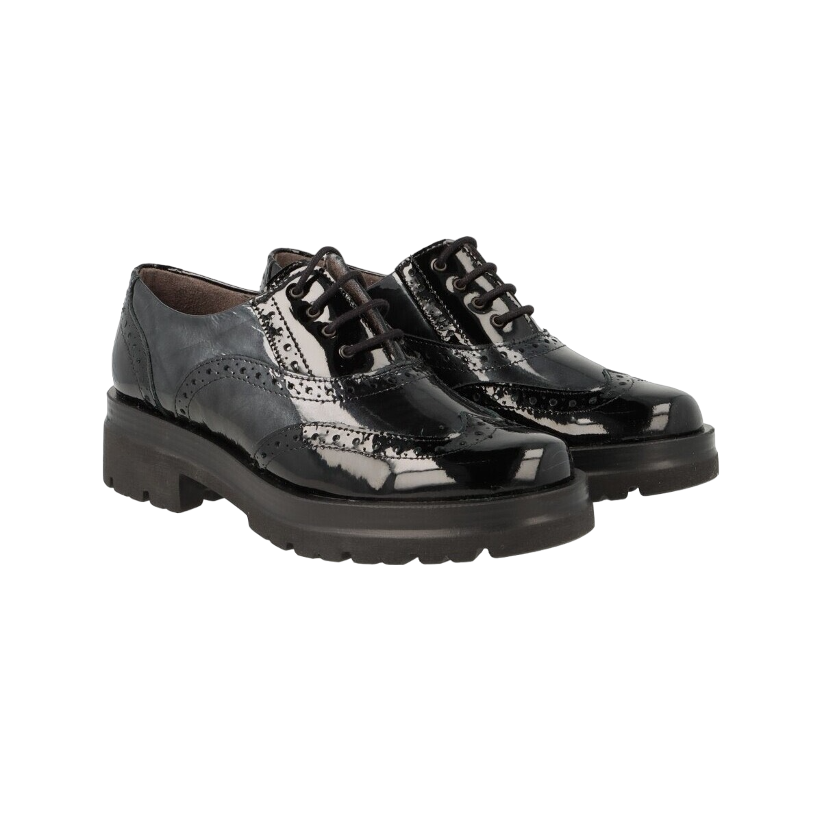 Pitillos Allacciato Donna in Naplak Nero Grigio Stile Inglese