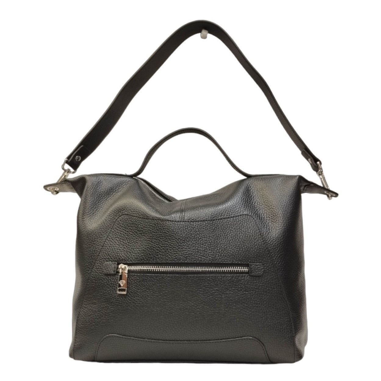 Caleidos Borsa a Mano Donna in Pelle Nera con Tracolla e Tasca con Zip Frontale