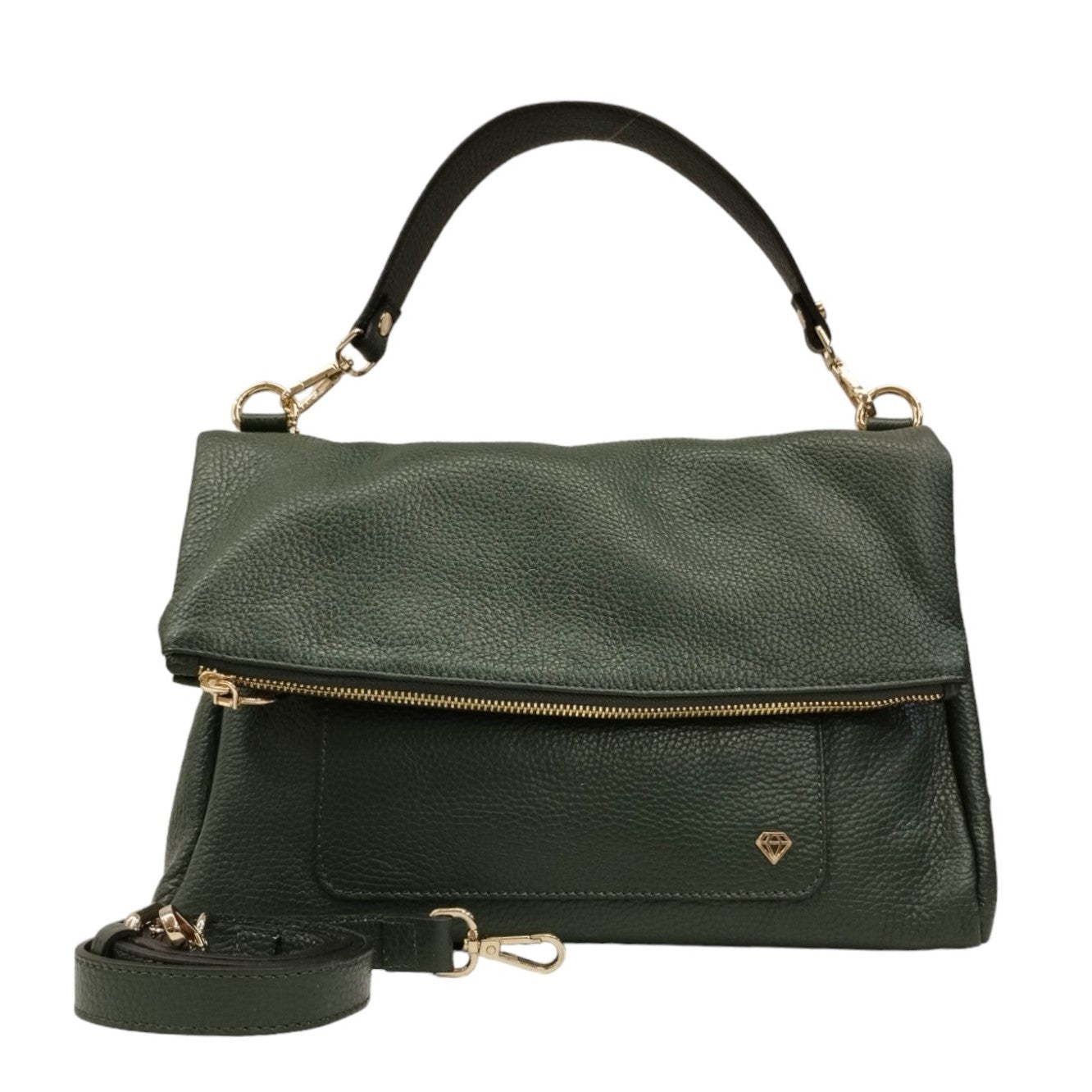Caleidos Borsa a Mano Donna in Morbida Pelle Verde con Tracolla e Zip