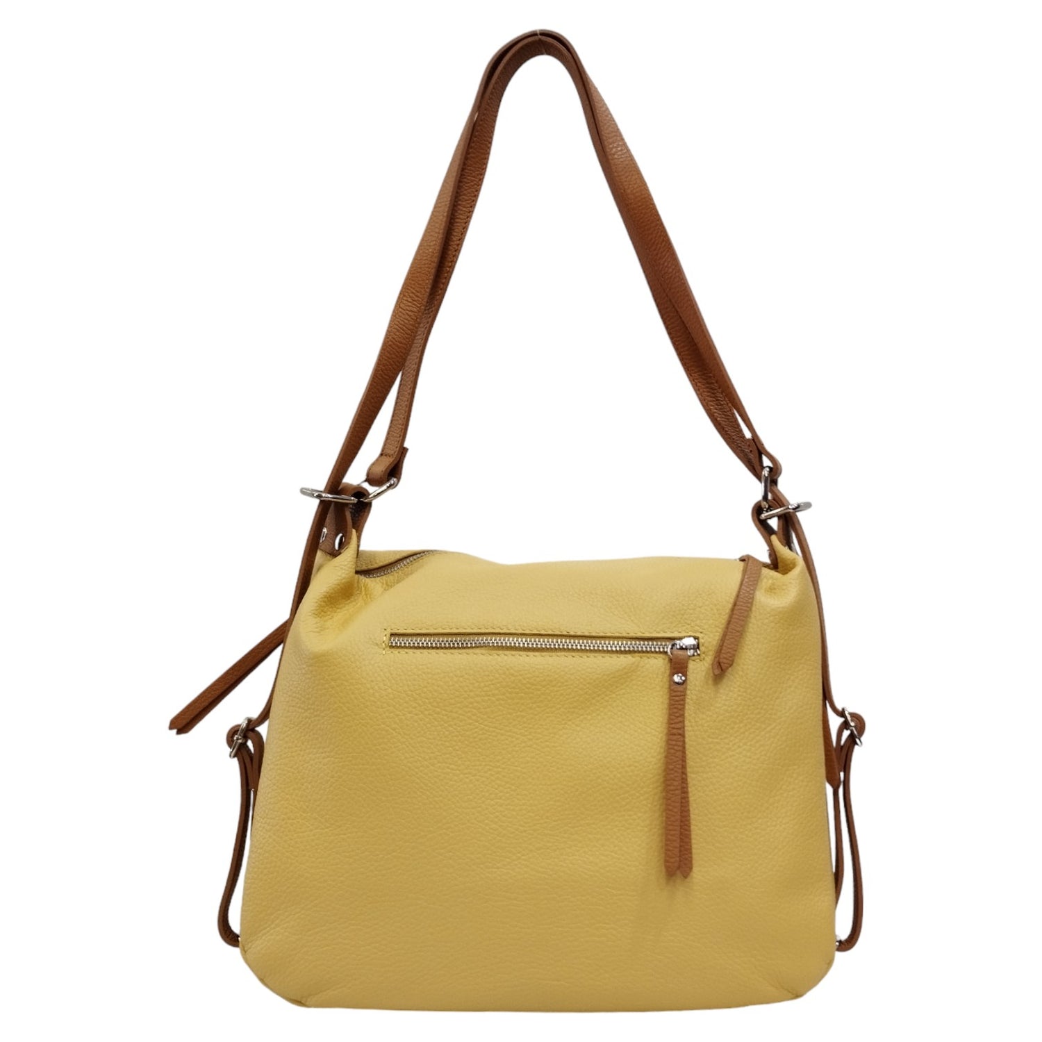 Caleidos Borsa/Zaino Donna in Pelle Gialla con Inserto Cuoio