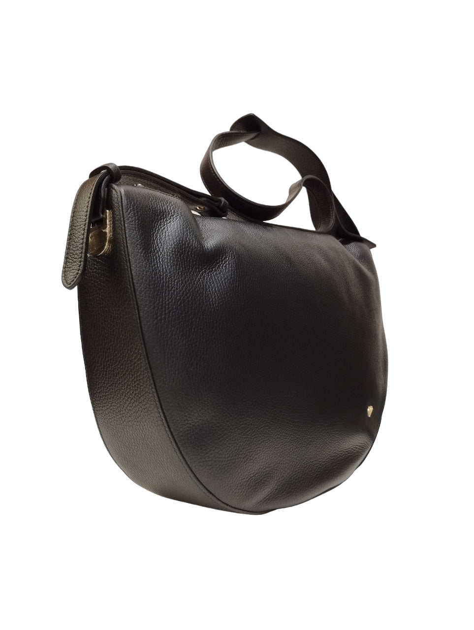 Caleidos Mezza Luna Donna in Pelle Nera con Logo Laterale