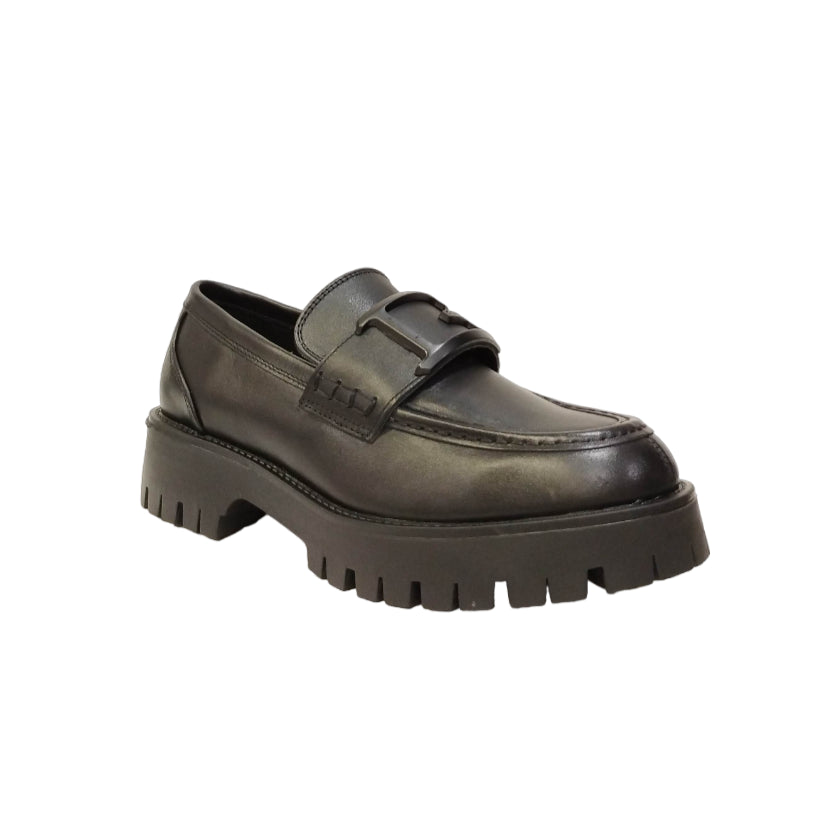 Guess Mocassino Nero in Pelle con Logo Metallico