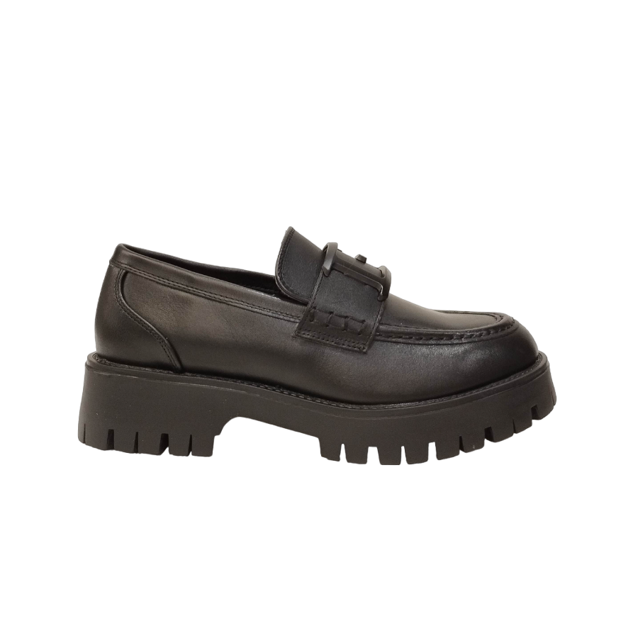 Guess Mocassino Nero in Pelle con Logo Metallico